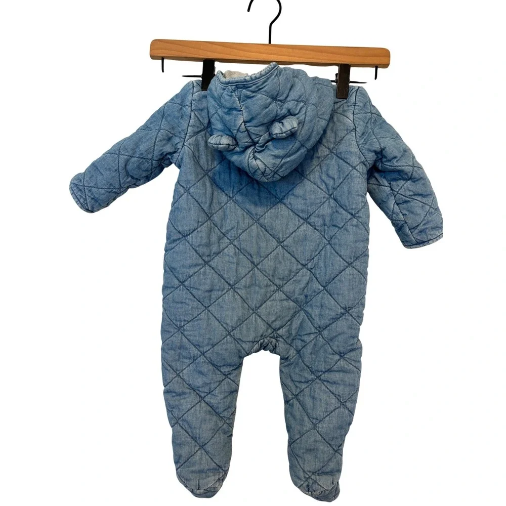 GAP Denim Quilted Snowsuit Bunting Suit Bear Ears Hood‎ 6-12 Months